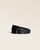 Our James Renouard belt, in black vicuna-style leather, seen from the front in the studio.