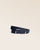 Our Marina Renouard belt, in navy blue vicuña-style leather, seen from the front in the studio.