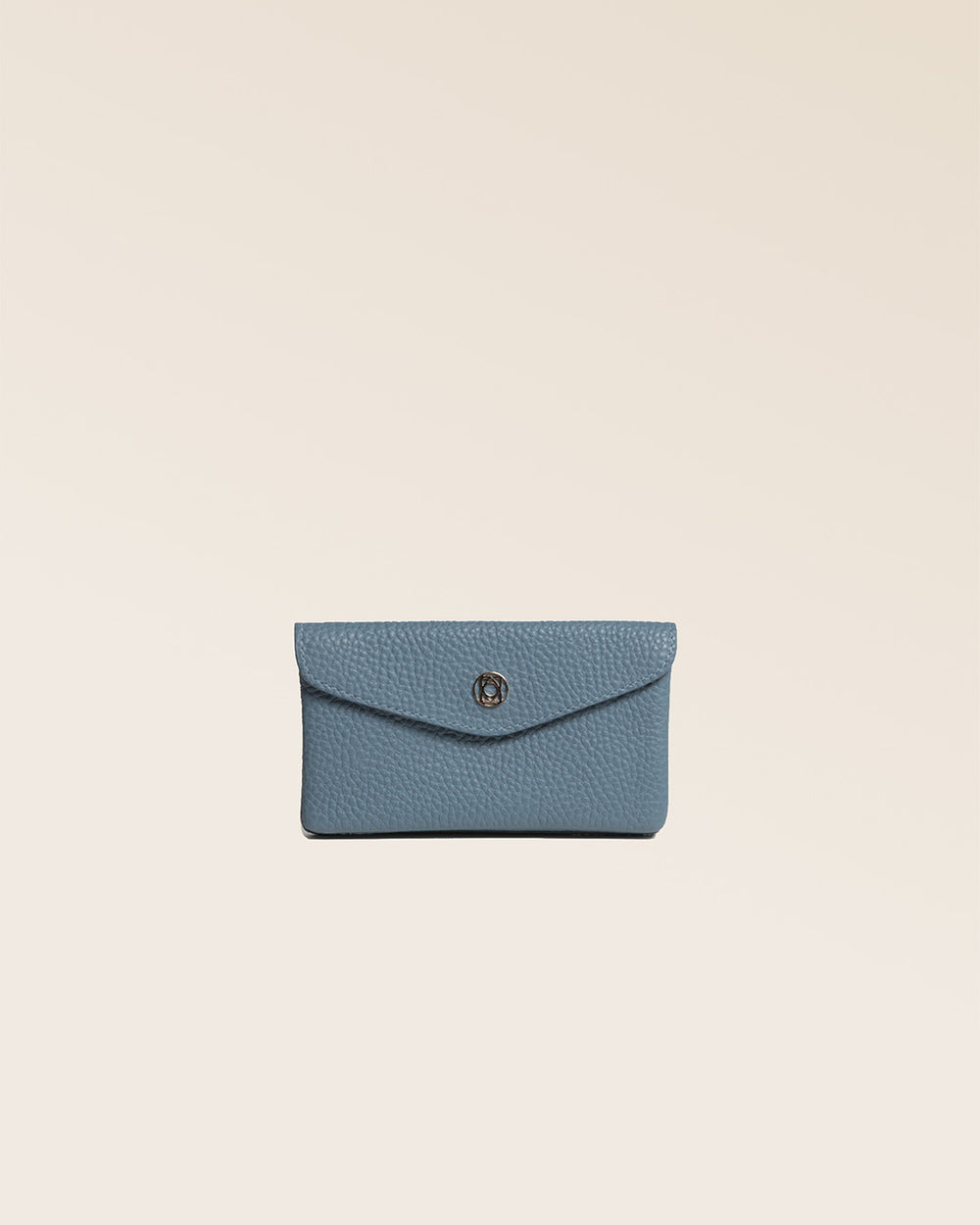 Our Lilou wallet in cobalt-blue vicuña-style leather, seen from the front in the studio.