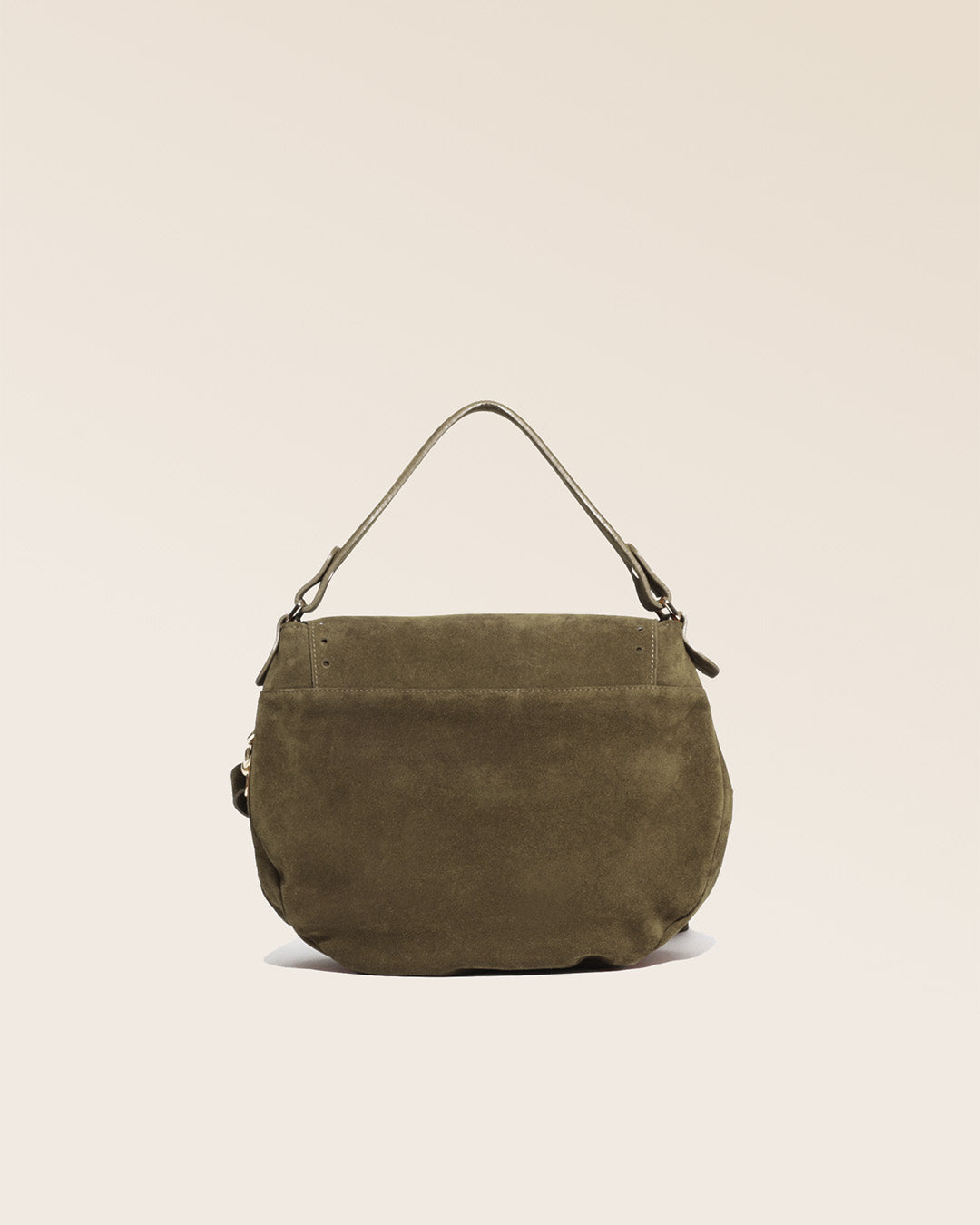 Notre sac Albane en cuir veau velours truffe vu de dos en studio.