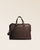 Notre sac Boston en cuir façon vigogne chocolat vu de face en studio.