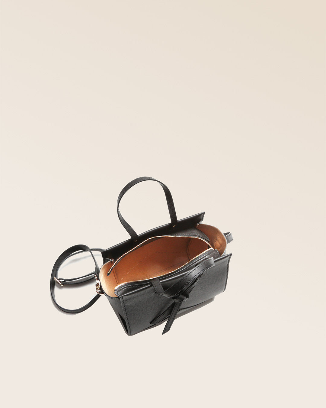 Our Croisière bag in smooth black leather, seen from above.