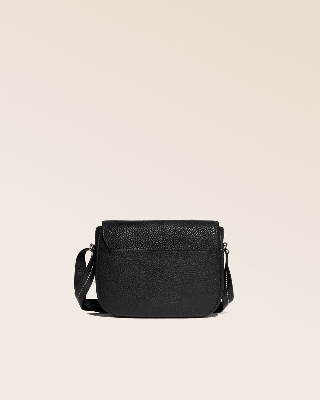 Our Lea black vicuña-style leather satchel seen from the back in the studio.