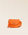 Our Léa orange vicuña-style leather satchel bag, seen from the front in the studio.