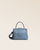 Our cobalt-blue vicuña-style leather Kimono bag, seen from the front in the studio.