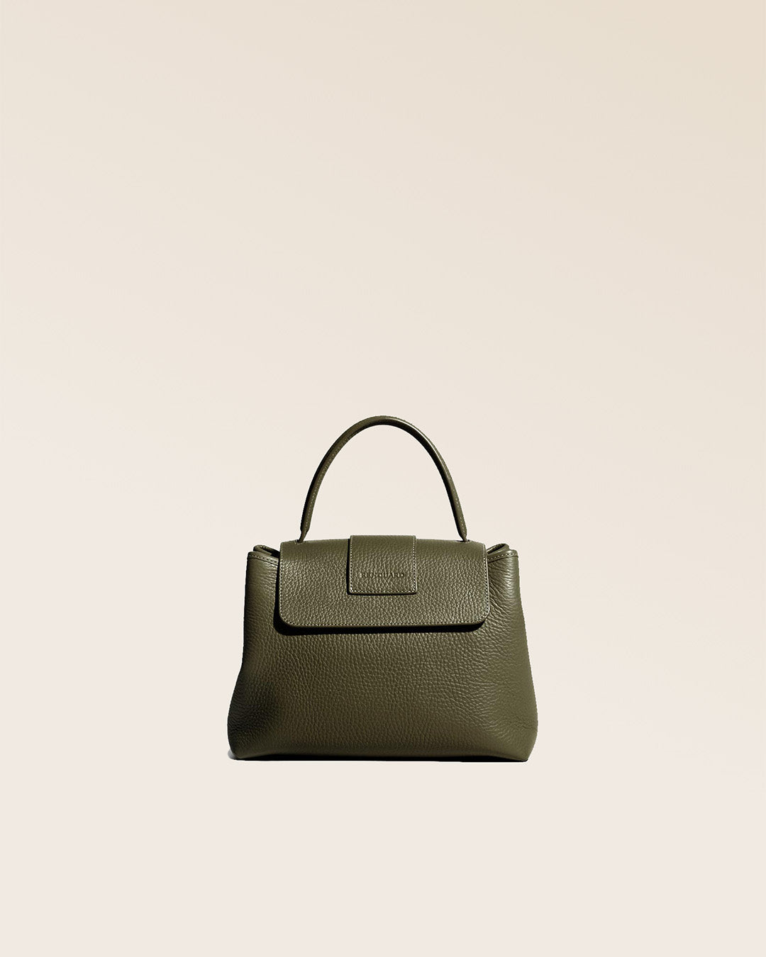 Our khaki vicuña-style leather Kimono bag seen from the back.