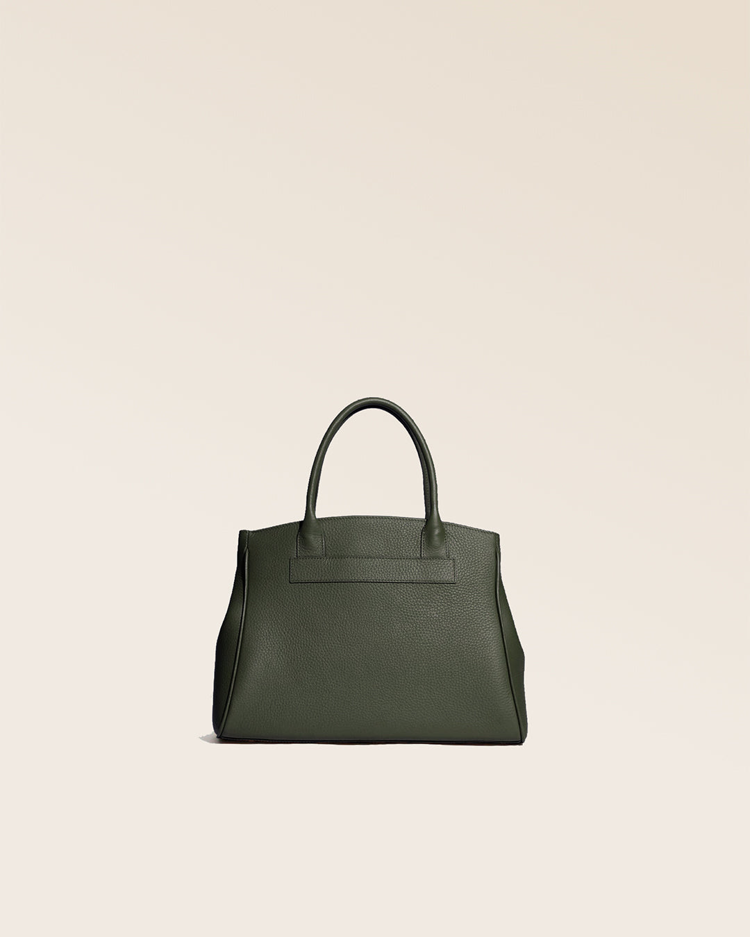 Our Prestige Renouard bag, in its Mini version, in khaki vicuña-style leather, seen from the back in the studio.