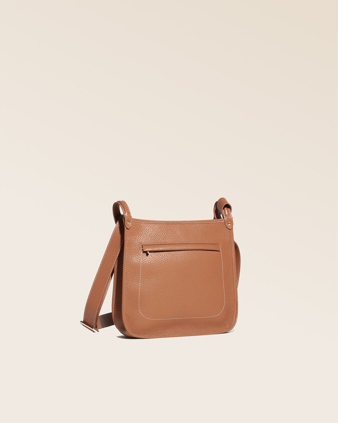 Our Stan bag in fawn-colored vicuña leather, seen from the quarter in the studio.