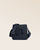 Our Tilbury bag in navy blue vicuña-style leather, seen from the front.