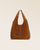 Notre sac Valentine en cuir veau velours noisette vu de face.