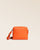 Our Zoom bag in orange vicuña-style leather with leather shoulder strap, seen from the front in the studio.