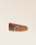 La ceinture Hugo Renouard en cuir vintage camel et boucle nickelée, vue de face en studio.