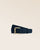 Notre ceinture London Renouard, en cuir façon vigogne marine, vue de face en studio.