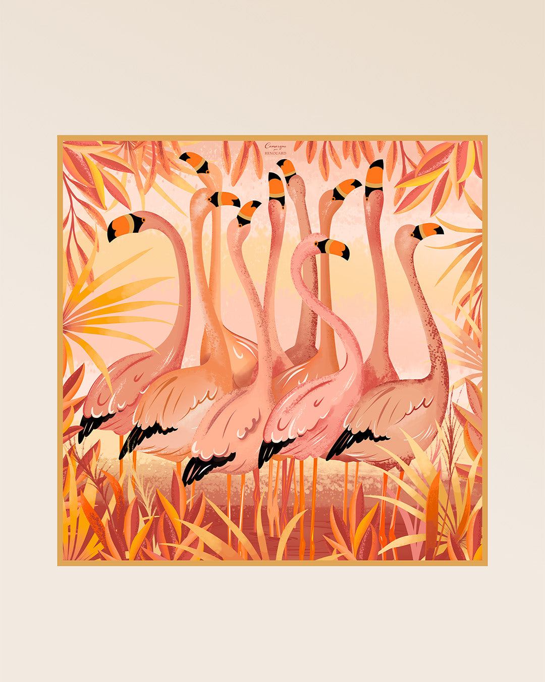 Notre châle Camargue Renouard en laine et soie pêche, vu de face.