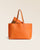 Notre sac cabas Shopper Renouard en cuir façon vigogne orange et cuir veau velours noisette, vu de face en studio.