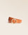 Our Tamara Renouard belt in vintage camel leather and gold buckle, seen from the front in the studio.