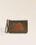 Notre pochette Galop Renouard en cuir veau velours truffe et vintage camel, vue de face en studio.