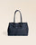 Notre sac Balneum en cuir façon vigogne bleu marine vu de face en studio.