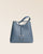 Our large Cob Renouard bag, in cobalt-blue vicuña-style leather with leather shoulder strap, seen from the front in the studio.