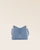 Notre sac Mini Cob en cuir façon vigogne bleu cobalt et bandoulière cuir, vu de face en studio.