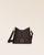 Notre sac Cob Renouard dans sa version Mini modèle, cuir façon vigogne chocolat et bandoulière cuir ; vu de face en studio.