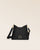 Notre sac Cob Renouard dans sa version Mini modèle, cuir façon vigogne noir et bandoulière cuir ; vu de face en studio.