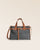 Notre sac Constance Renouard en toile flanelle grise et cuir vintage camel, vu de face en studio.