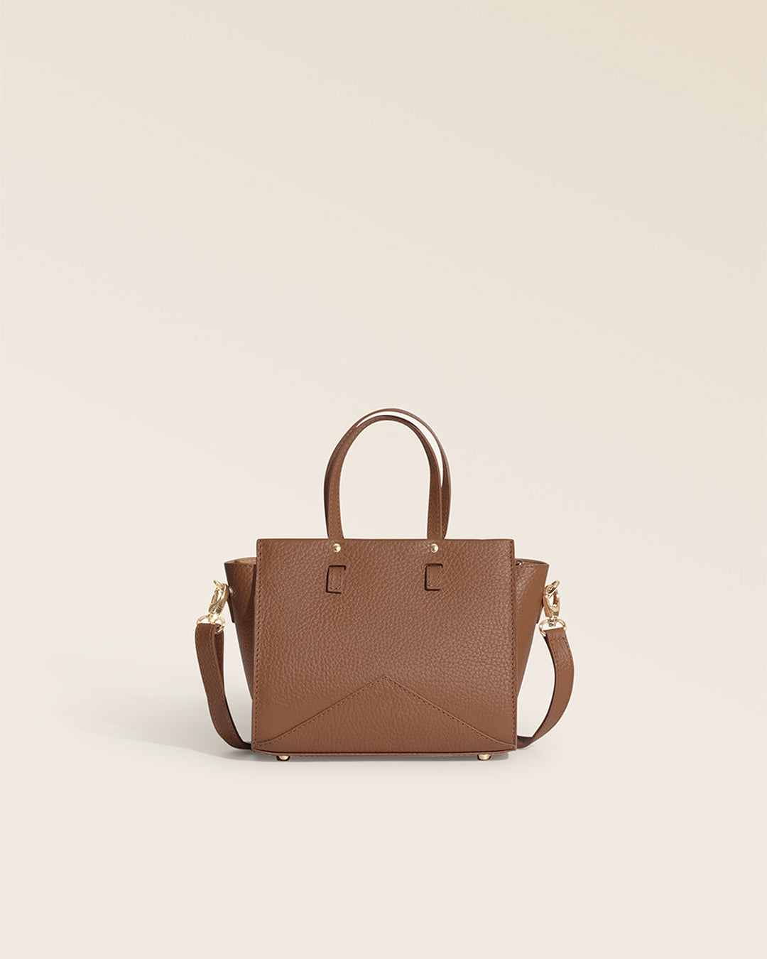 Our Renouard Cruising Bag in fawn-colored vicuña leather, seen from the back in the studio.
