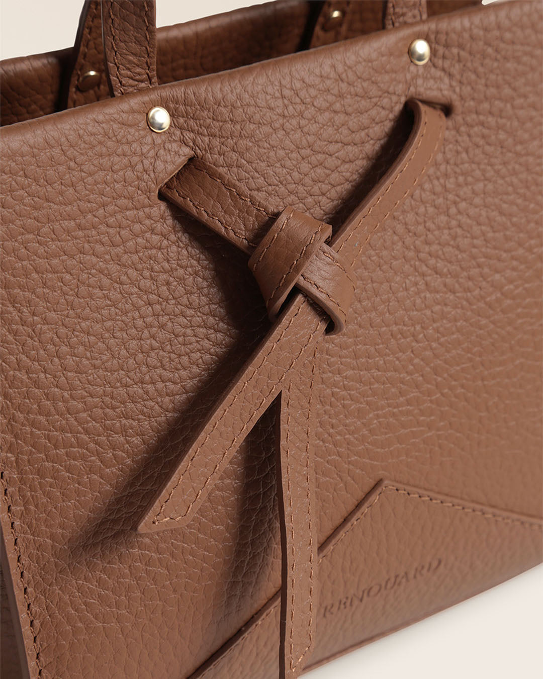 Our Renouard Croisière bag in fawn-colored vicuña leather, seen up close in the studio.