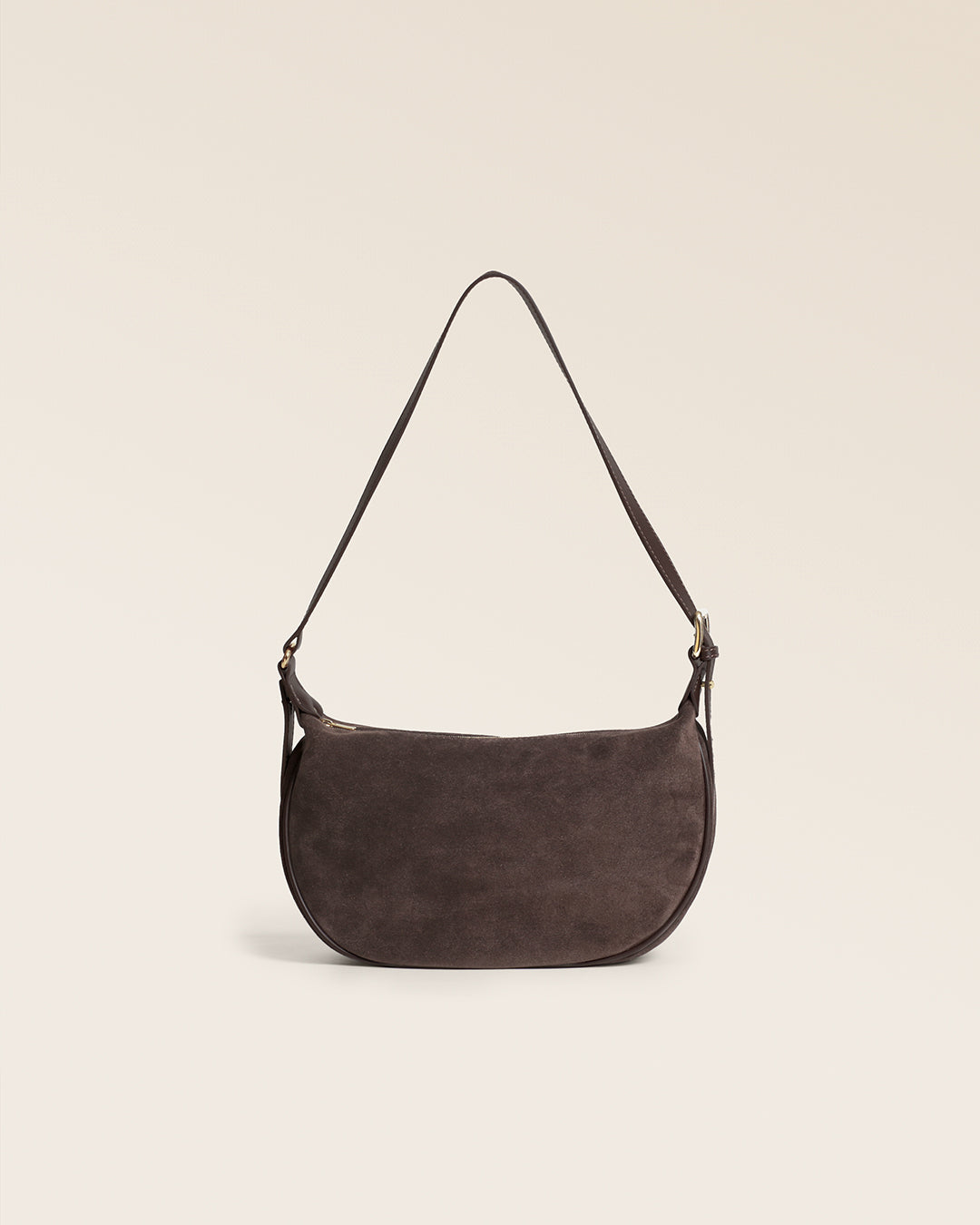 Le sac Harper Renouard en cuir veau velours espresso et cuir lisse ébène, vu de dos en studio.