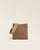 Le sac Mini Étrivière Renouard en cuir façon vigogne fauve et sa bandoulière coton camel, vu de face en studio.