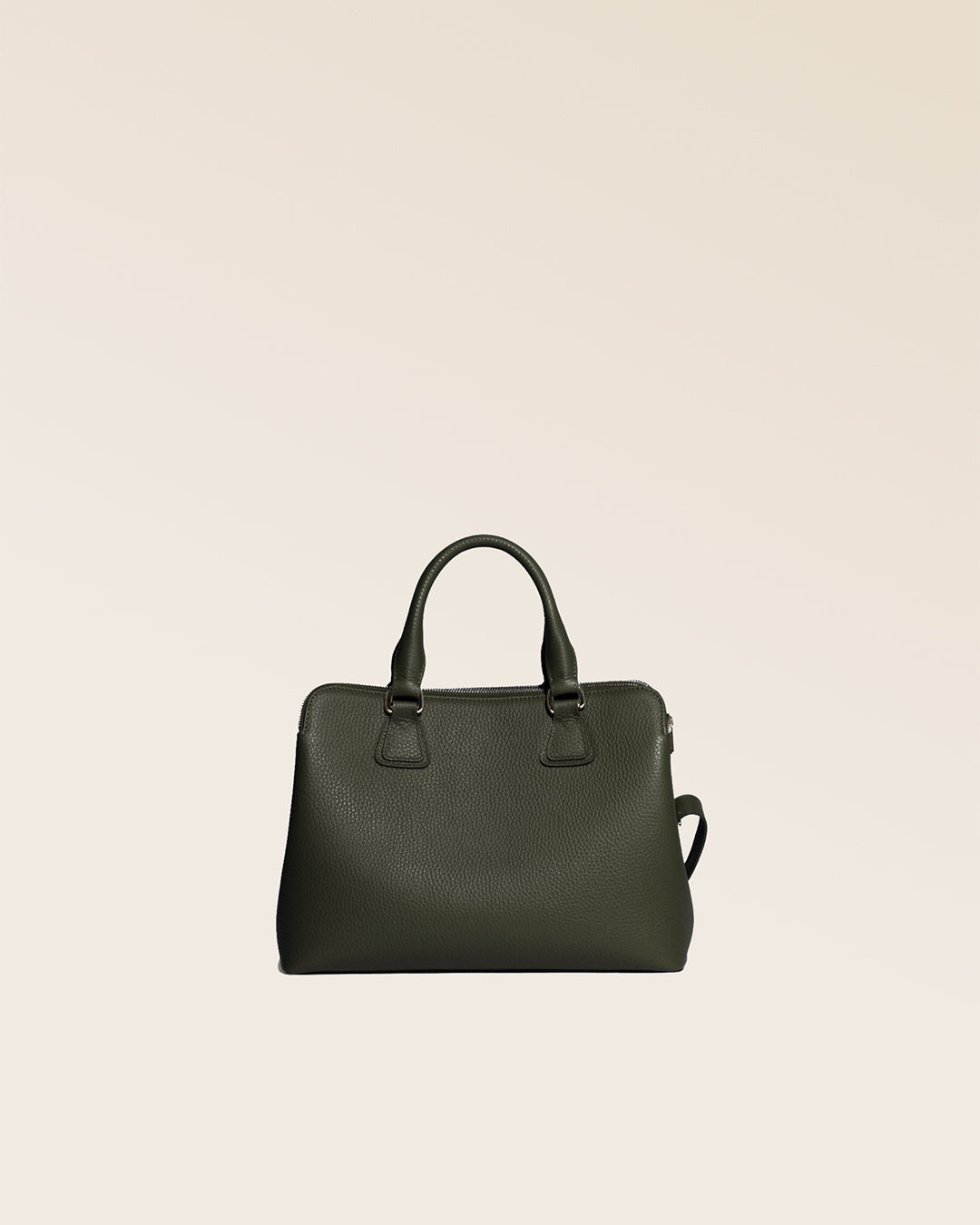 Our Renouard New-York bag, in its Mini version, in khaki vicuña-style leather, seen from the back in the studio.