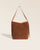 Le sac Rio Renouard en cuir veau velours noisette et lisse camel, vu de face en studio.
