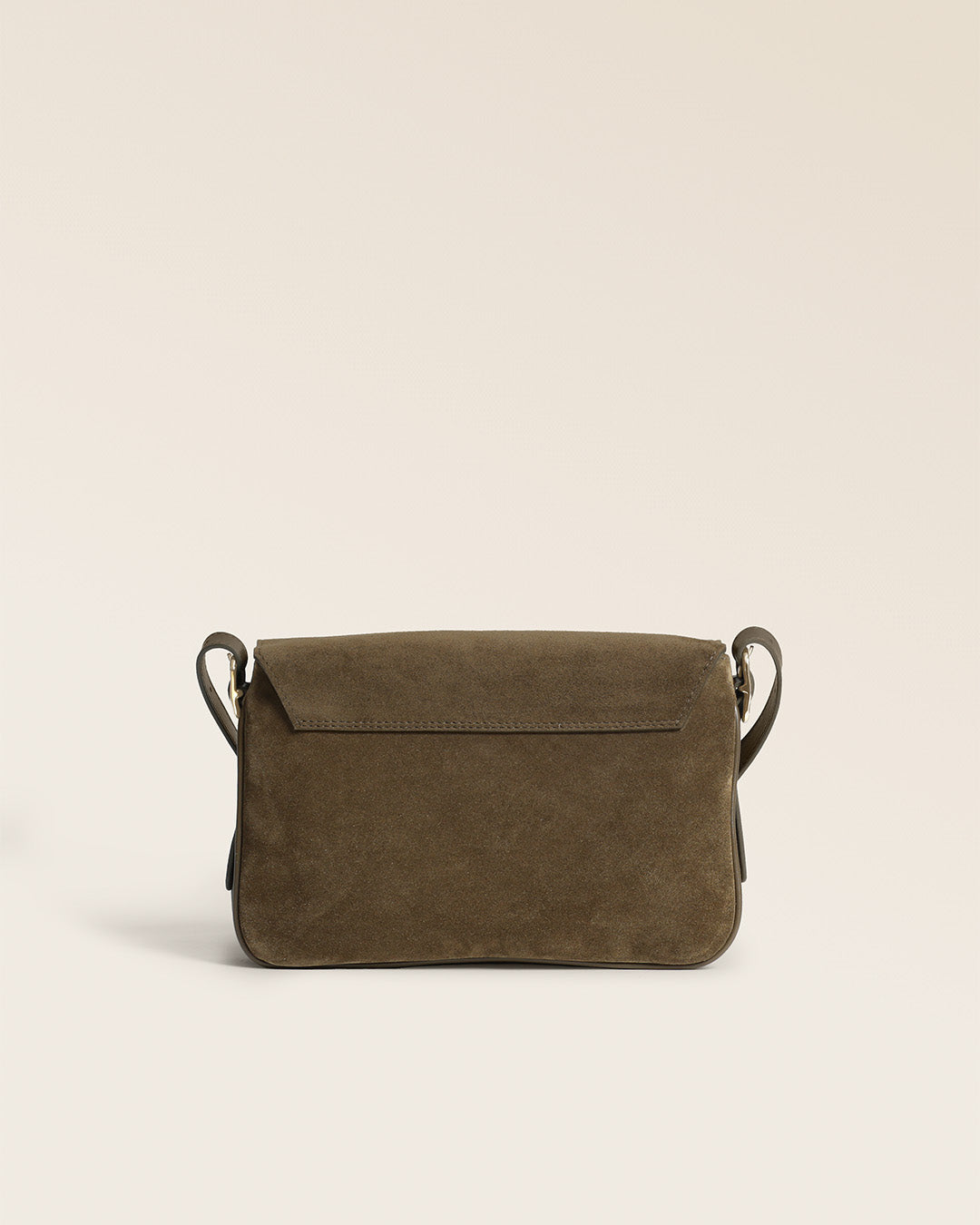 Le sac Sofia Renouard en cuir veau velours truffe et cuir lisse truffe, vu de dos en studio.