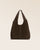 Notre sac Valentine Renouard en cuir veau velours espresso vu de face en studio.