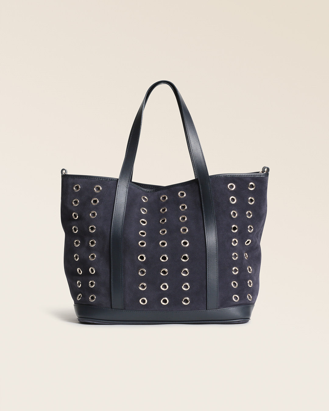 Notre sac Zanzibar Renouard en cuir veau velours encre, vu de dos en studio.