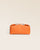 Notre trousse de voyage Renouard en cuir façon vigogne orange vue de face en studio.